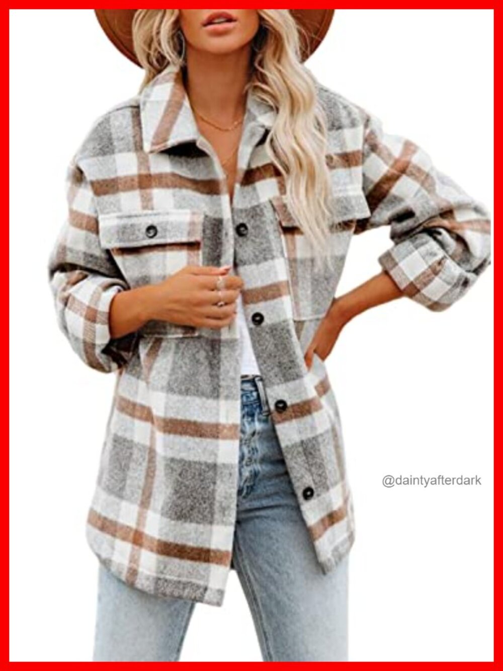 Beaully Flannel Plaid Shacket Button Down Shirt Jacket